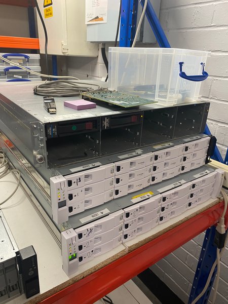 LTO tape library and drives on an R3 shelf configured for tape recovery work